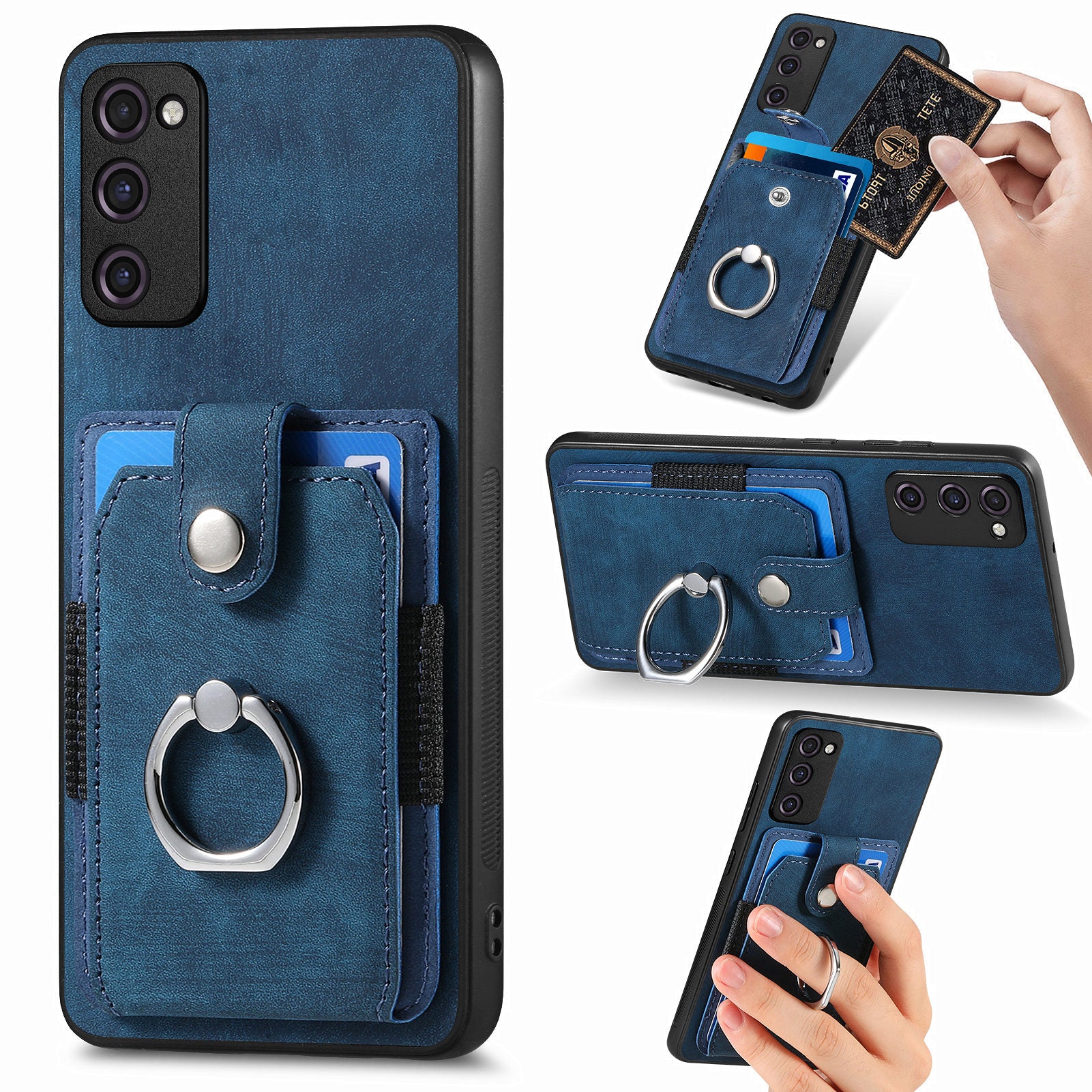 For Samsung Galaxy S20 FE 4G / FE 5G / S20 Lite / S20 FE 2022 Ring Kickstand Phone Case PU Leather TPU PC Cover with Card Holder For Samsung Galaxy S20 FE 4G / FE 5G / S20 Lite / S20 FE 2022 Ring Kickstand Phone Case PU Leather TPU PC Cover with Card Holder